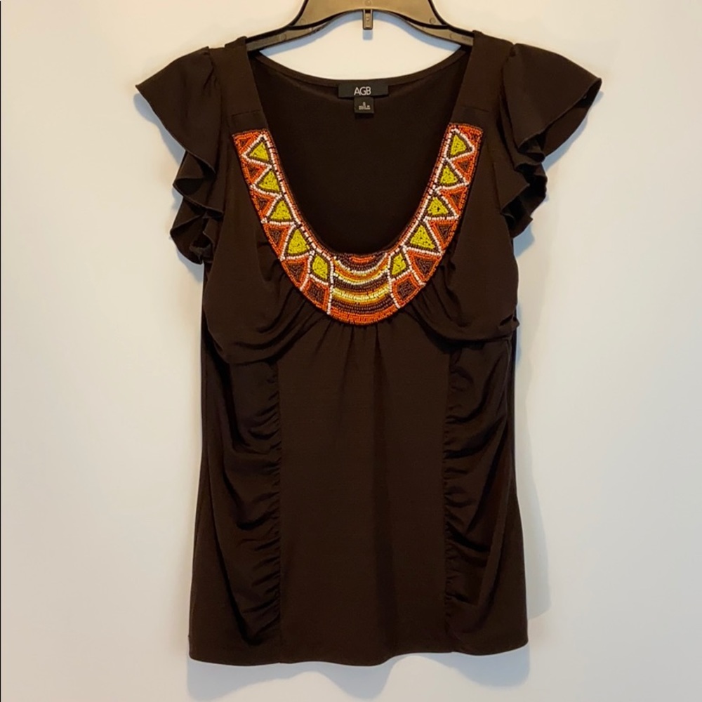 AGB Women’s Brown Beaded Tank Top Size Small